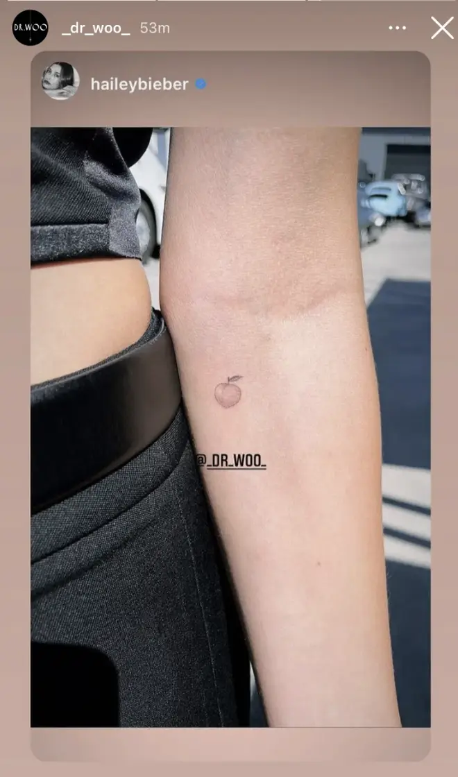 Hailey Bieber's peach tattoo is in honour of her husband's 2021 song