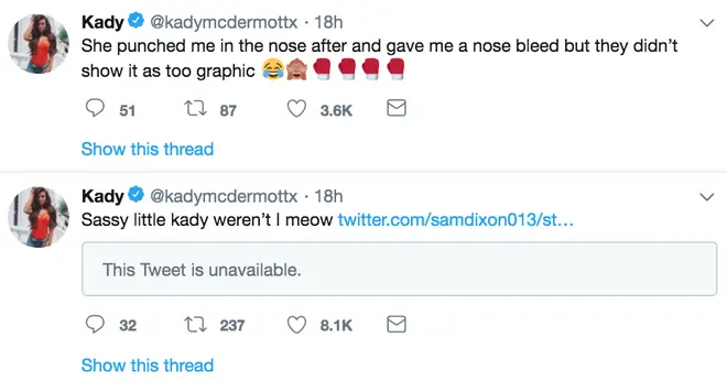 Kady McDermott told her Twitter followers she was punched in the face