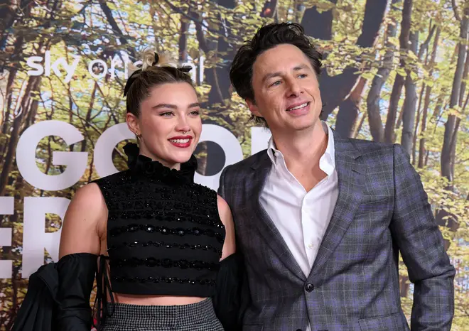 Florence Pugh and Zach Braff posed together at the premiere for A Good Person