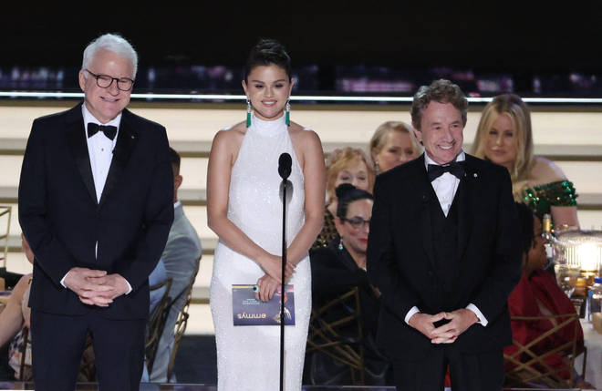 Steve Martin, Martin Short and Selena Gomez, from 'Only Murders in the Building' at the 2022 Emmys