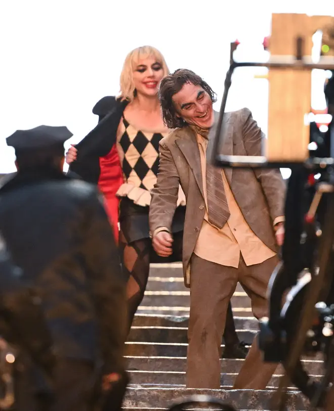 Lady Gaga and Joaquin Phoenix are seen on the set of "Joker: Folie a Deux"