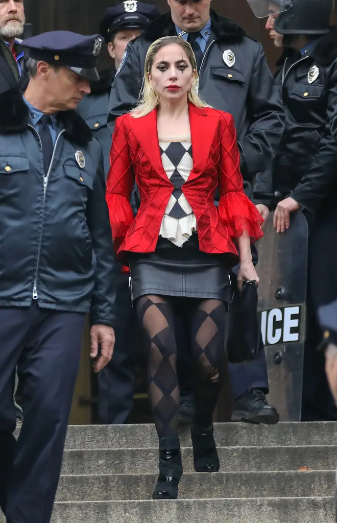 Lady Gaga in her complete Harley Quinn costume