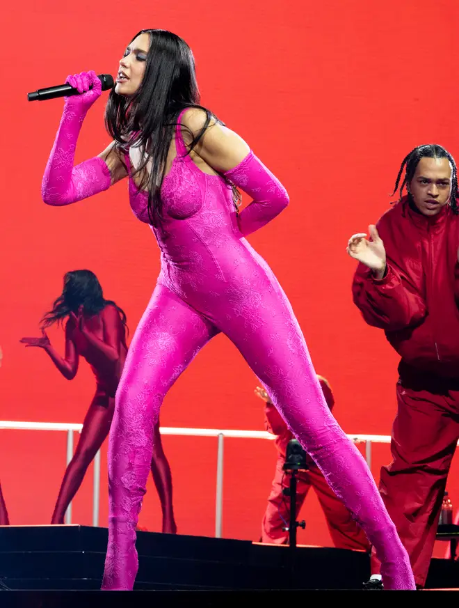 Dua Lipa wore a pink catsuit on her Future Nostalgia tour