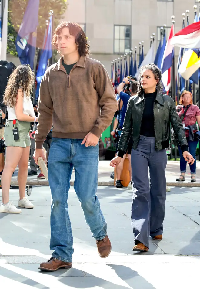 Tom Holland and Sasha Lane on set of 'The Crowded Room'