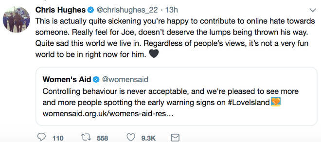 Chris Hughes responded to Women's Aid's statement
