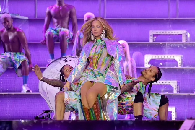 Beyoncé is an iridescent dream in this multi-coloured number