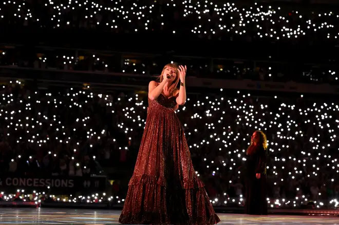 She debuted a sparkly 'evermore' dress in New Jersey