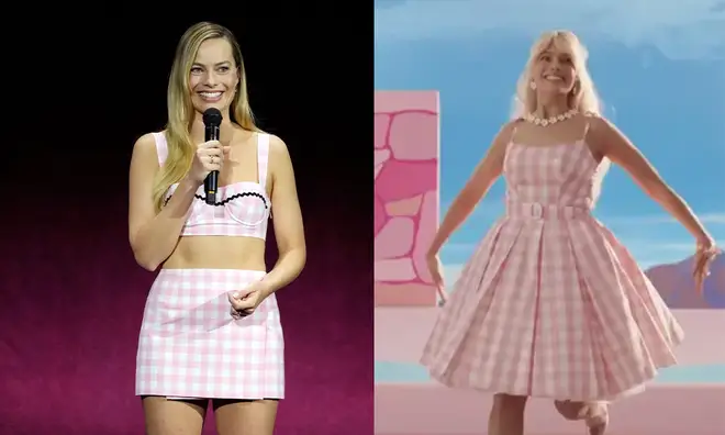 Margot Robbie wore a pink gingham dress similar to one of Barbie's in the film.