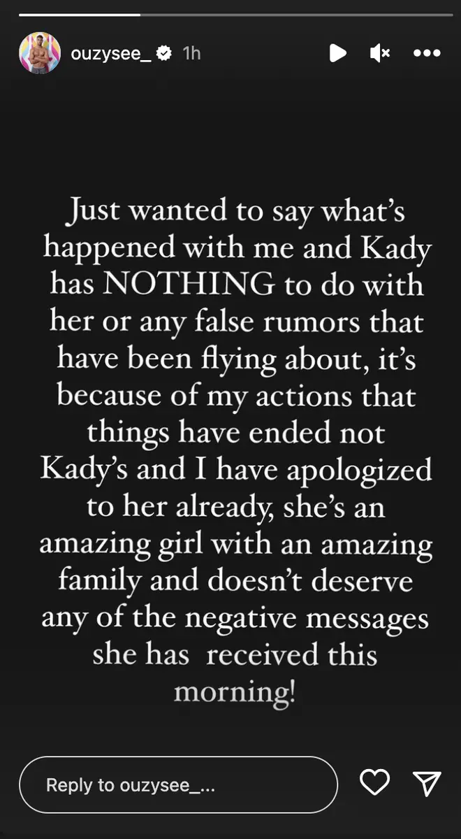 Ouzy shared a statement following his split from Kady