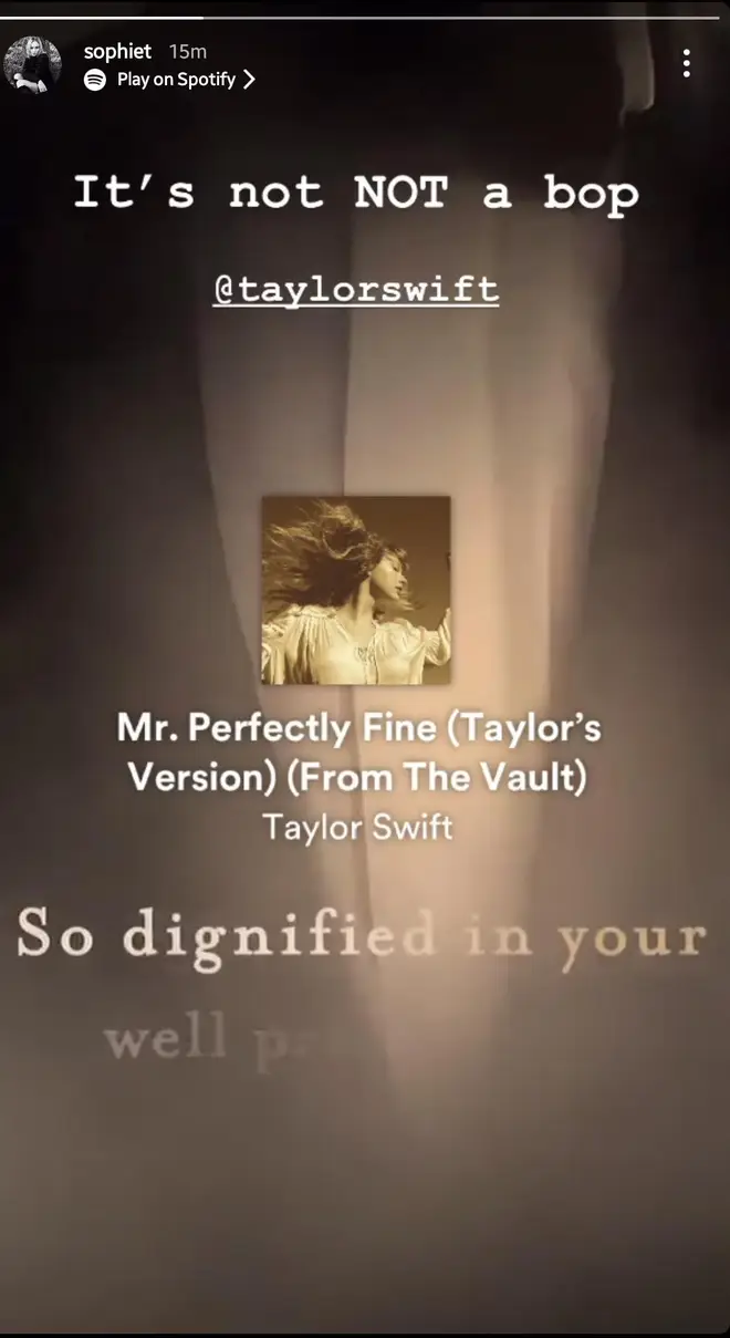 Sophie Turner showed her support for 'Mr. Perfectly Fine (Taylor's Version) (From The Vault)'