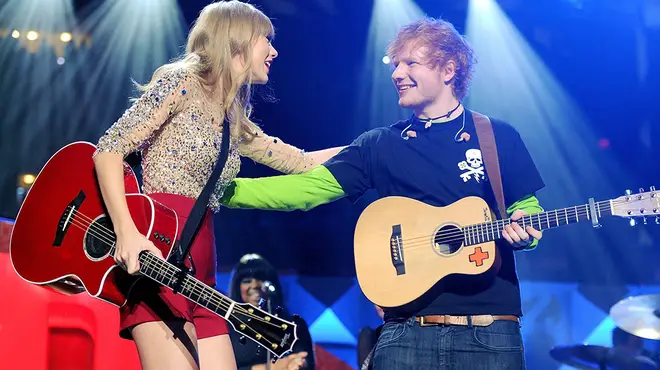 Taylor Swift and Ed Sheeran performing on stage