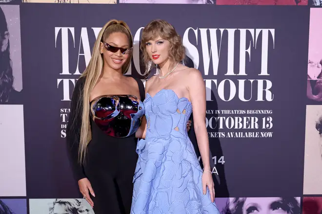 Beyoncé Knowles-Carter shows her support for  Taylor Swift at the premier of the The Eras Tour" concert movie