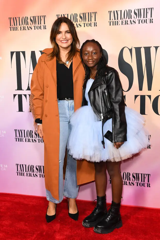 Mariska Hargitay and daughter Amaya Hermann arrive for the The Eras Tour concert movie world premiere