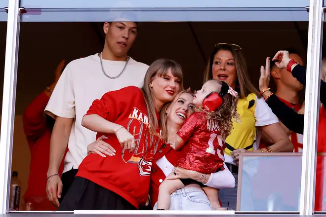 Taylor Swift and Brittany Mahomes at the Kansas City Chiefs game on 22 October