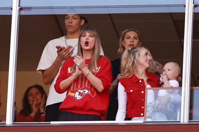 Taylor Swift and Brittany Mahomes watch a game between the Los Angeles Chargers and Kansas City Chiefs