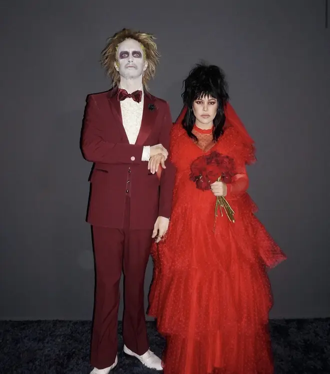 Kourtney and Travis dress up as Beetlejuice and Lydia for Halloween