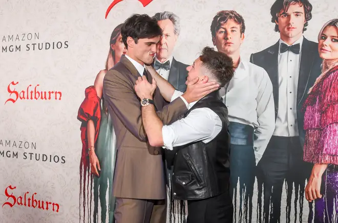 Jacob Elordi and his co-star Barry Keoghan at the premiere of "Saltburn"