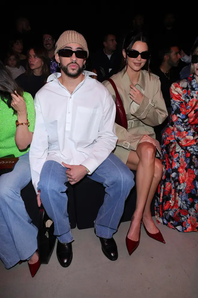 Bad Bunny and Kendall Jenner at the Gucci fashion show during Milan fashion week