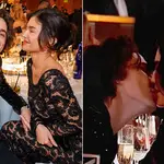 Kylie Jenner and Timothee Chalamet kissing at the Golden Globes 2024 table