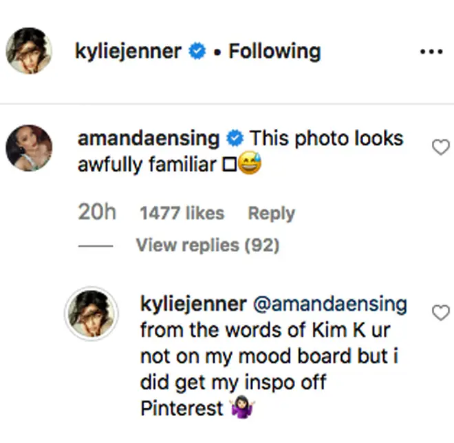 Kylie Jenner's Instagram comment.