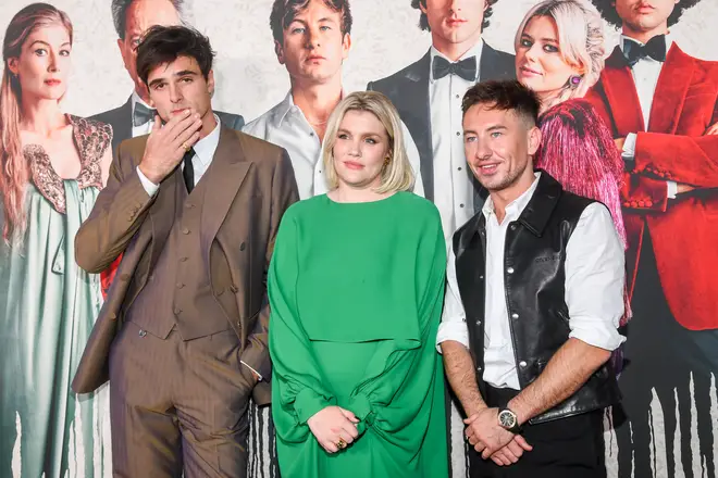 Jacob Elordi, Emerald Fennell and Barry Keoghan at the premiere of "Saltburn"