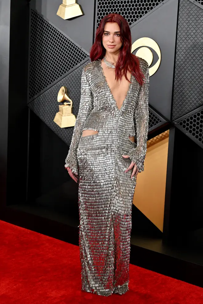 Dua Lipa wore a shimmering silver dress to the Grammys 2024
