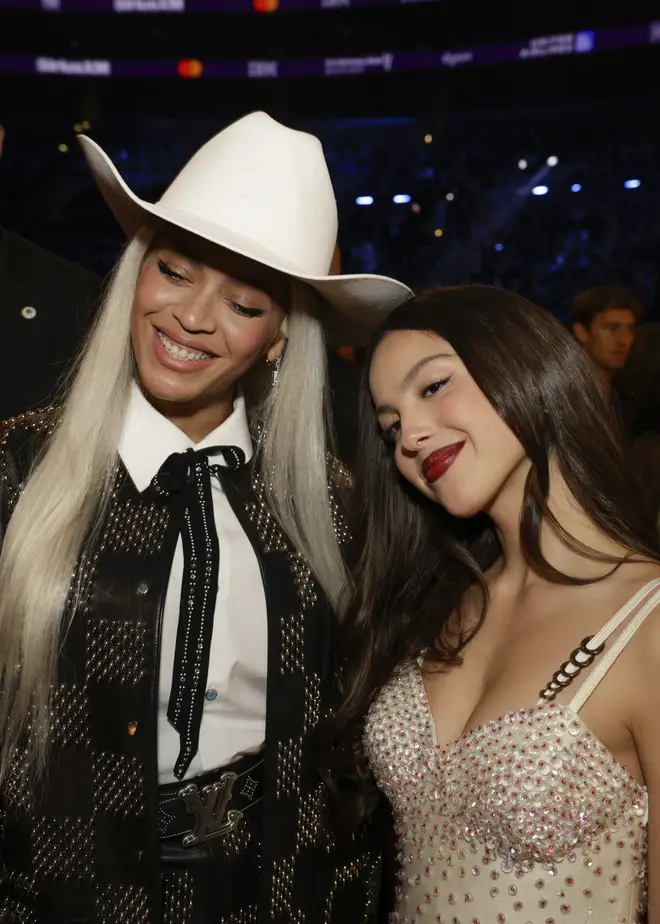 Olivia Rodrigo captured with to Grammy holder Beyoncé at the Grammys 2024