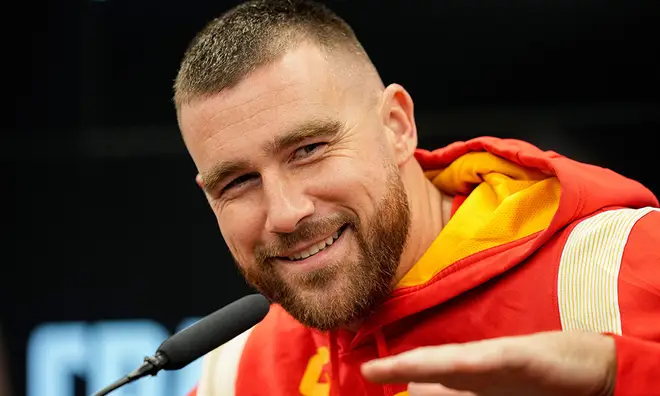 Travis Kelce at a press conference for the Kansas City Chiefs