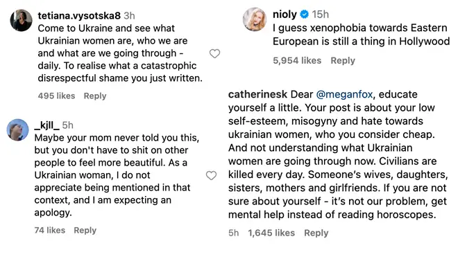 Backlash to Megan Fox's Instagram caption