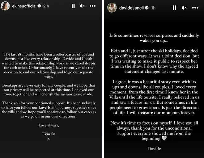Davide uploaded his own story clarifying it was a mutual decision to split