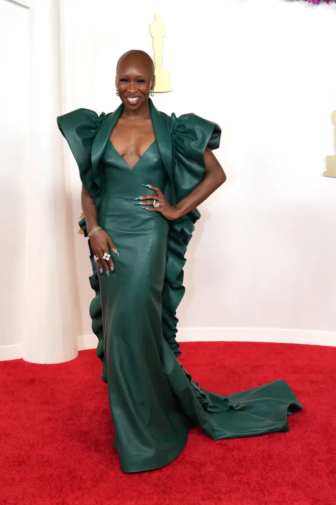 Cynthia Erivo attends the Oscars 2024 in a Wicked-inspired gown