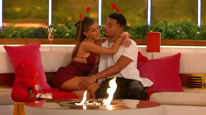 Georgia and Toby sit by the firepit on Love Island All Stars 2024