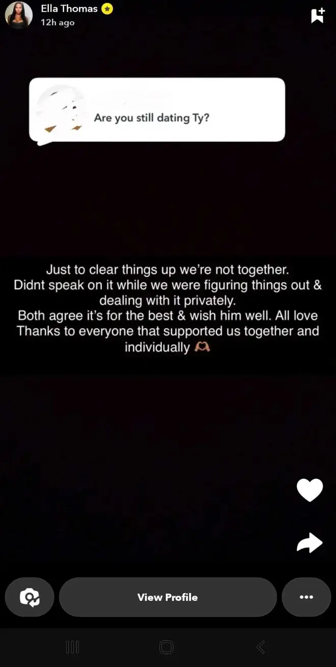 Ella addressed their breakup via a Snapchat Q&A
