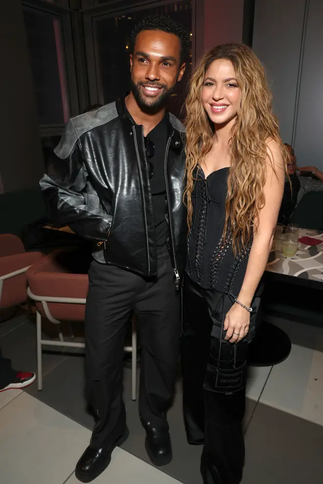 Lucien Laviscount and Shakira before her performance in Times Square