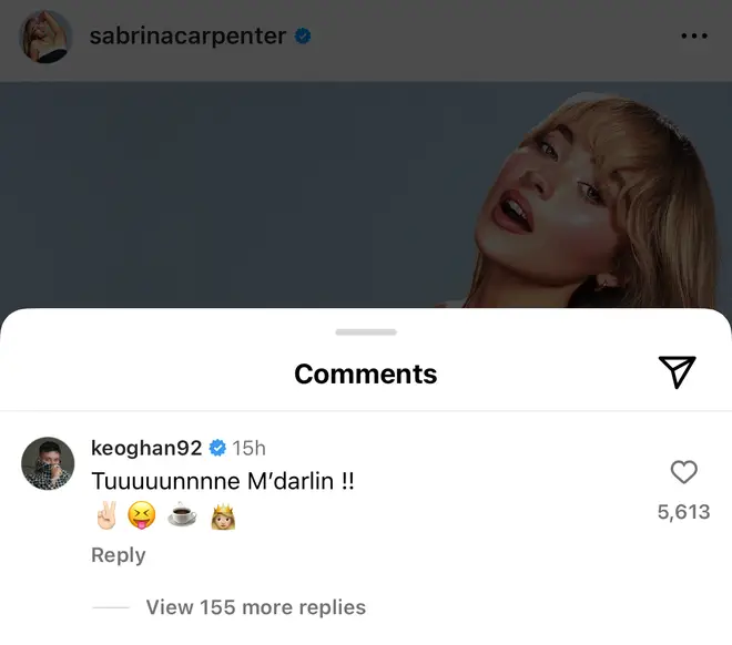 Barry left a comment under Sabrina's song announcement