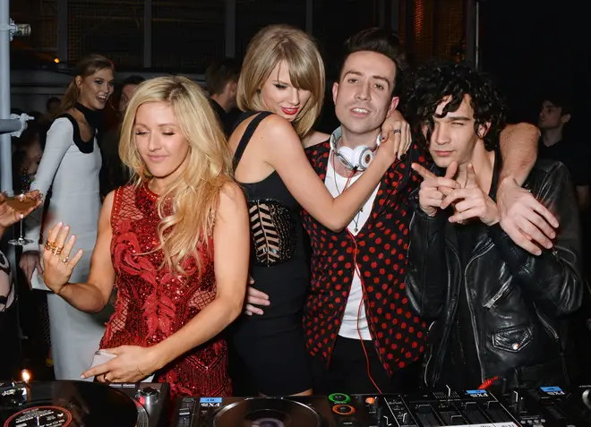 Taylor Swift with Ellie Goulding, Nick Grimshaw and Matty Healy in 2015