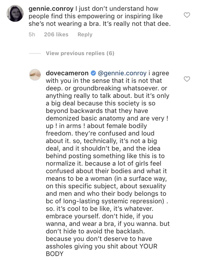 Dove Cameron responds to backlash over bra-less Instagram selfie
