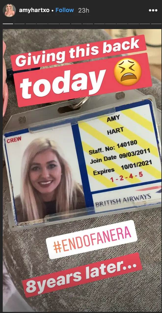 Amy Hart hands back her BA crew card