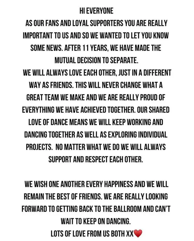 Neil and Katya shared this statement on their respective Instagram pages