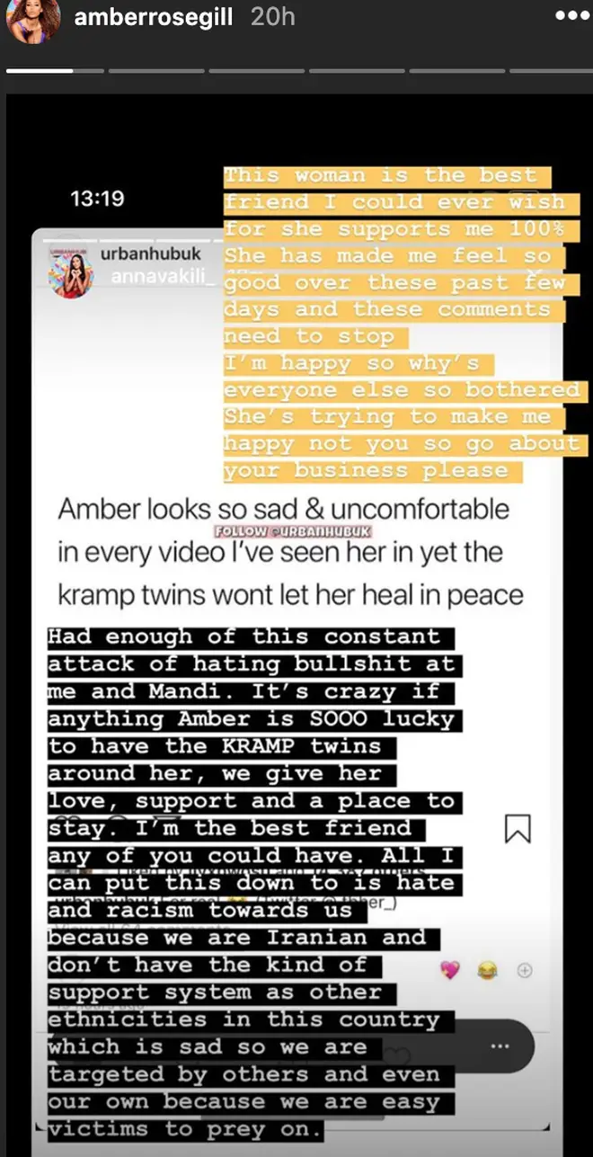 Amber Gill defended her best friend Anna Vakili