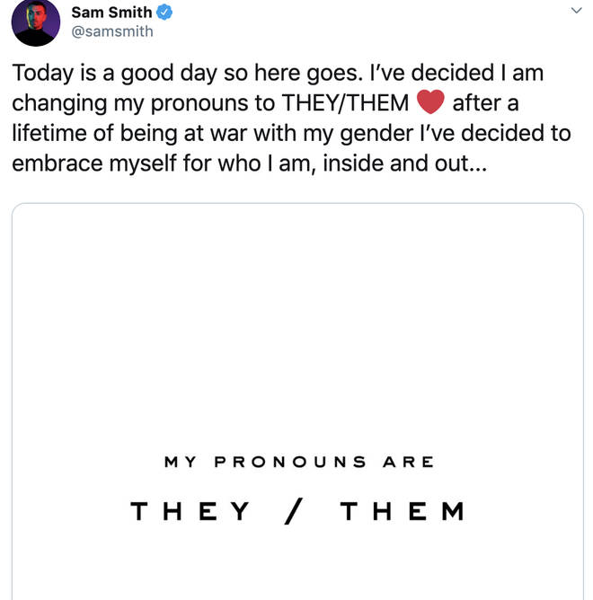 Sam Smith tweets about changing their pronouns.