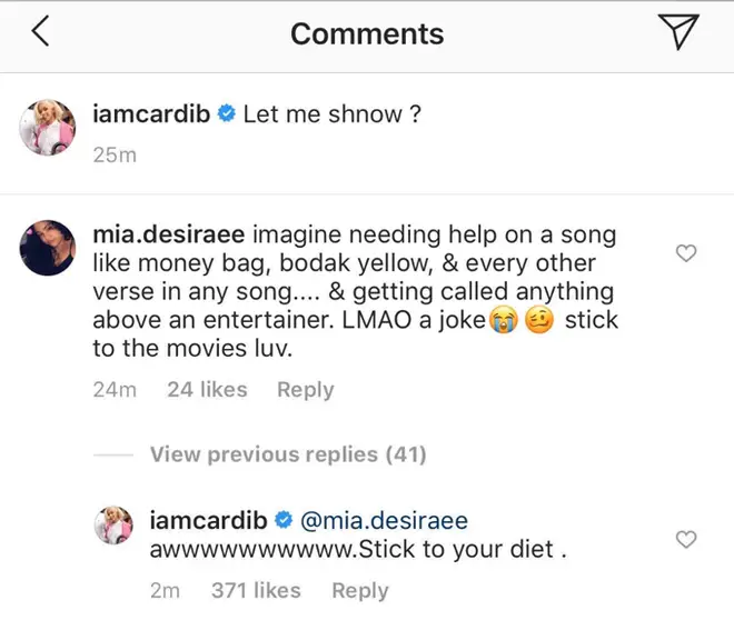 Cardi B Instagram comment.