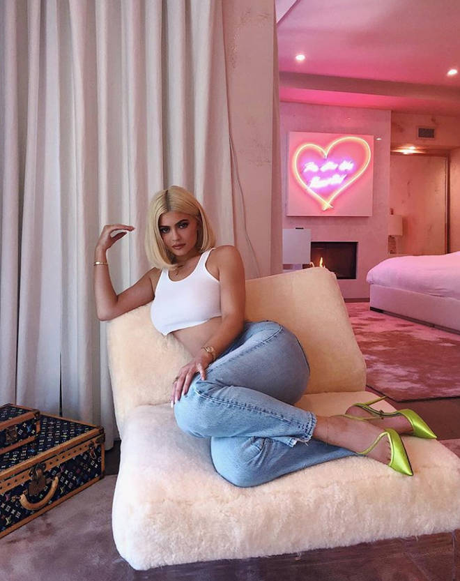 Kylie Jenner's bedroom has a huge neon sign by her bed