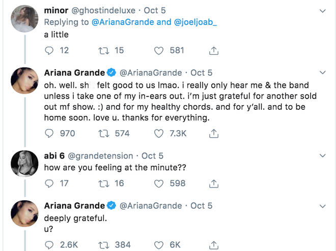 Ariana Grande responds to fans' claims energy looked low at her shows