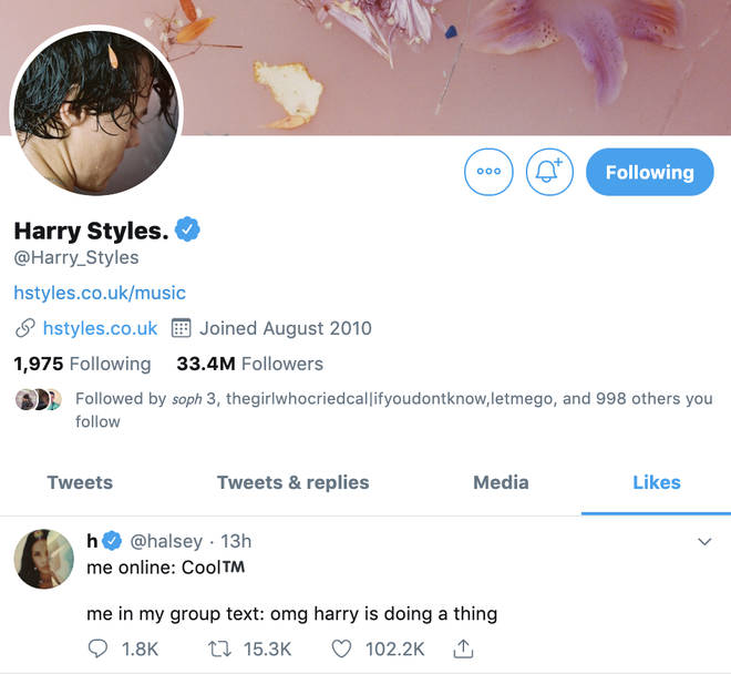 Harry Styles likes Halsey's tweet about new music