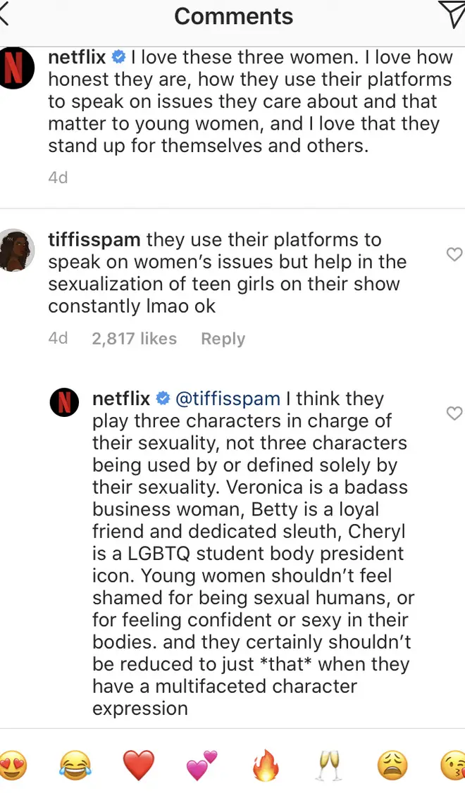 Netflix clapped back at the comment claiming Riverdale 'sexualises teenage girls'