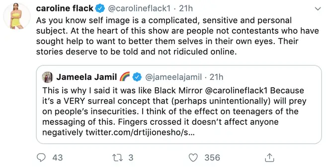 Caroline Flack responded to Jameela Jamil's tweet