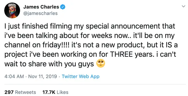 James Charles teased another huge announecment