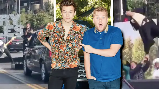 Harry Styles has been filming with James Corden in Los Angeles