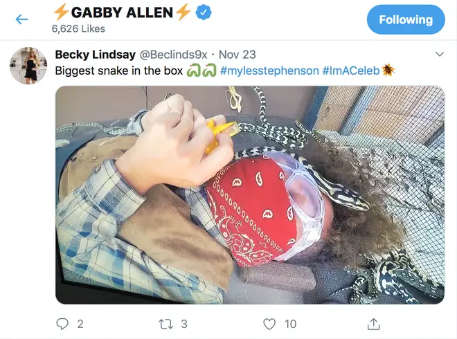 Gabby Allen has liked tweets calling Myles Stephenson a snake